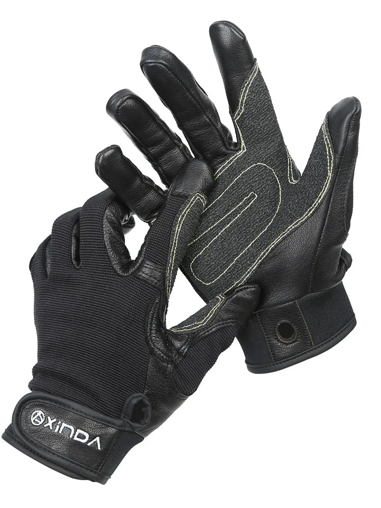 XINDA Full Finger Cowhide Climbing Gloves