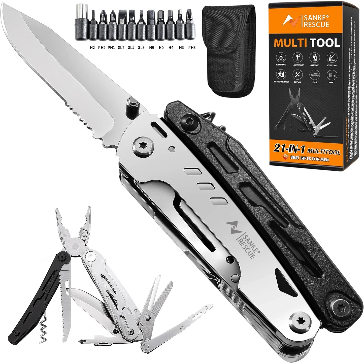 21-in-1 Stainless Steel Folding Multi-Tool Camping