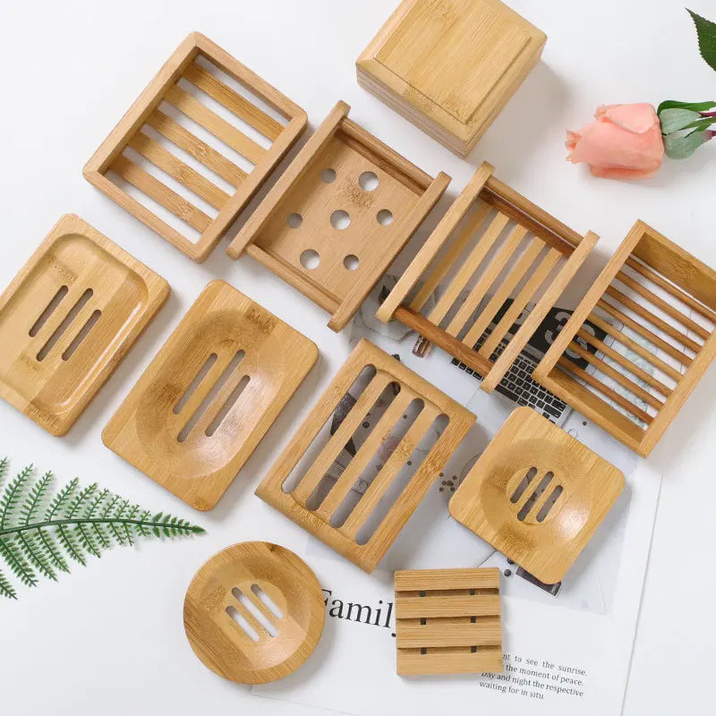 2-Piece Eco-Friendly Natural Wood Soap Dish Set