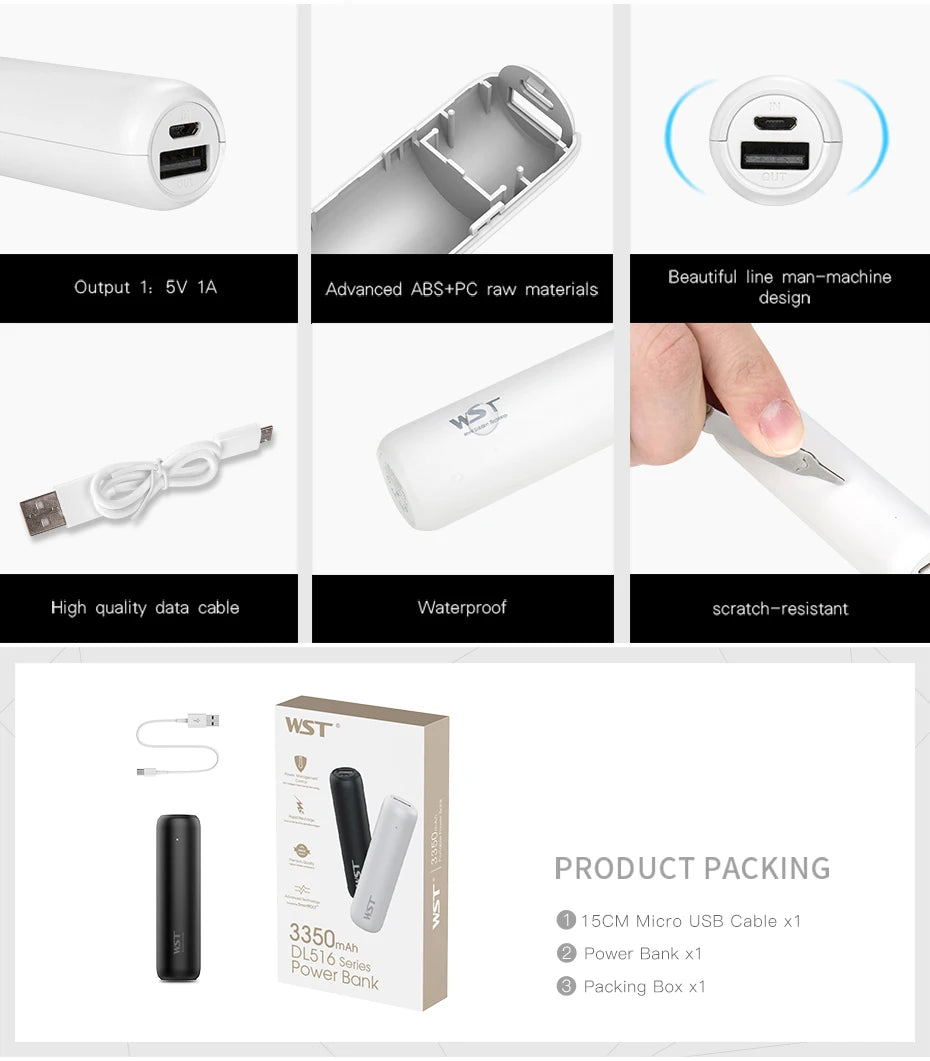 WST Mini Power Bank with Built-in Cables