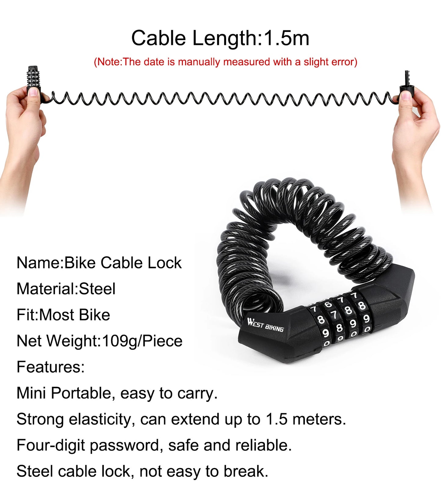 WEST BIKING 4-Digit Combination Bicycle Lock