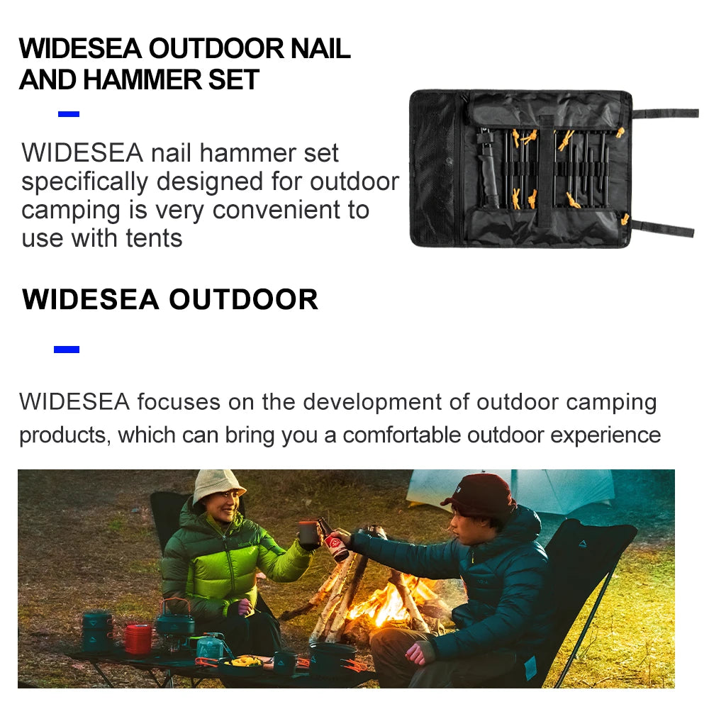 Widesea Camping Hammer & Tent Pegs Rope Set