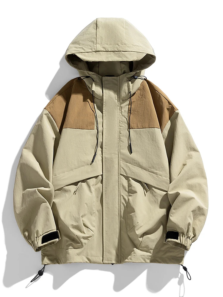 Korean Fashion Patchwork Hooded Windbreaker Jacket