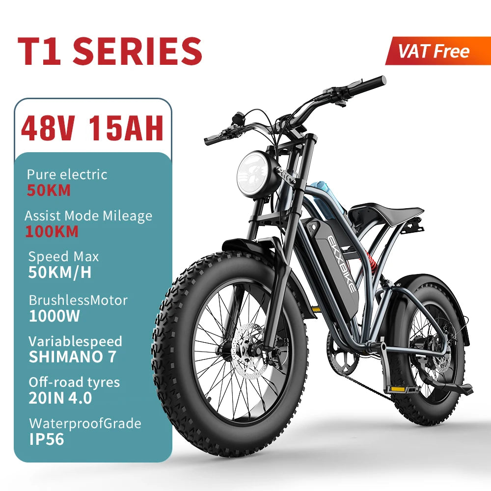 EKX T1 1000W Fat Tire Electric Mountain Bike