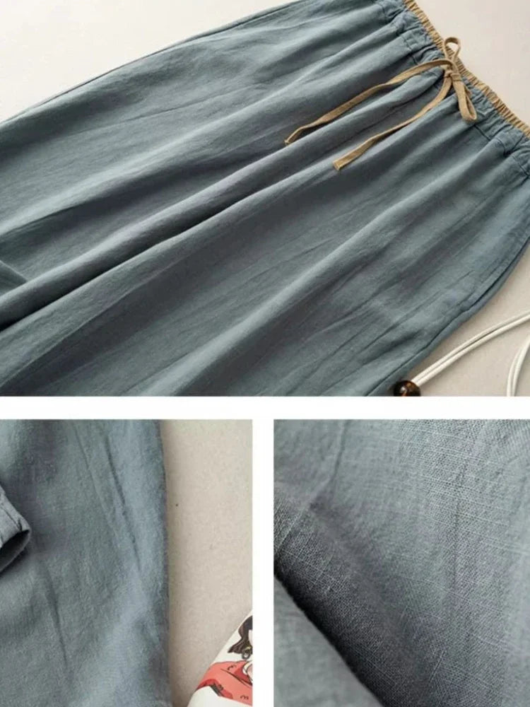 Summer Retro Cotton Linen Loose Harem Pants