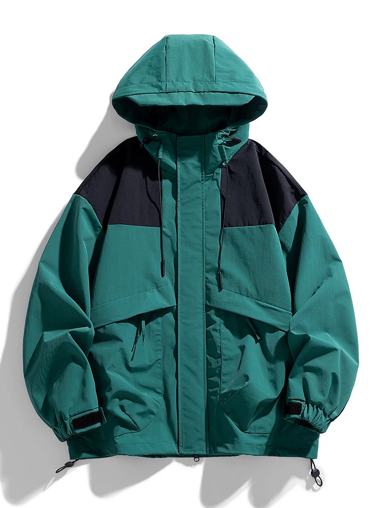 Korean Fashion Patchwork Hooded Windbreaker Jacket