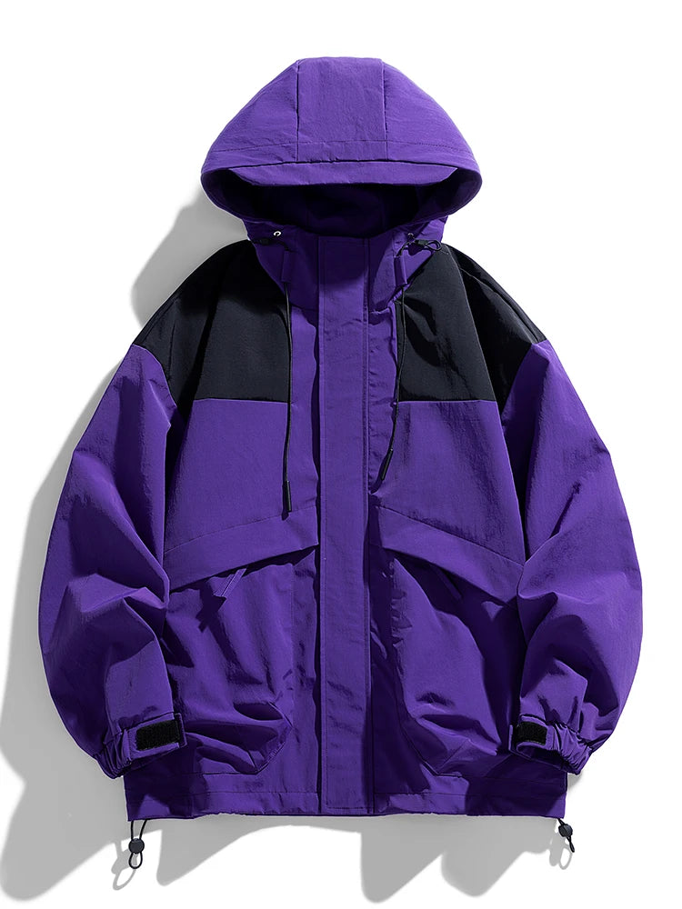 Korean Fashion Patchwork Hooded Windbreaker Jacket