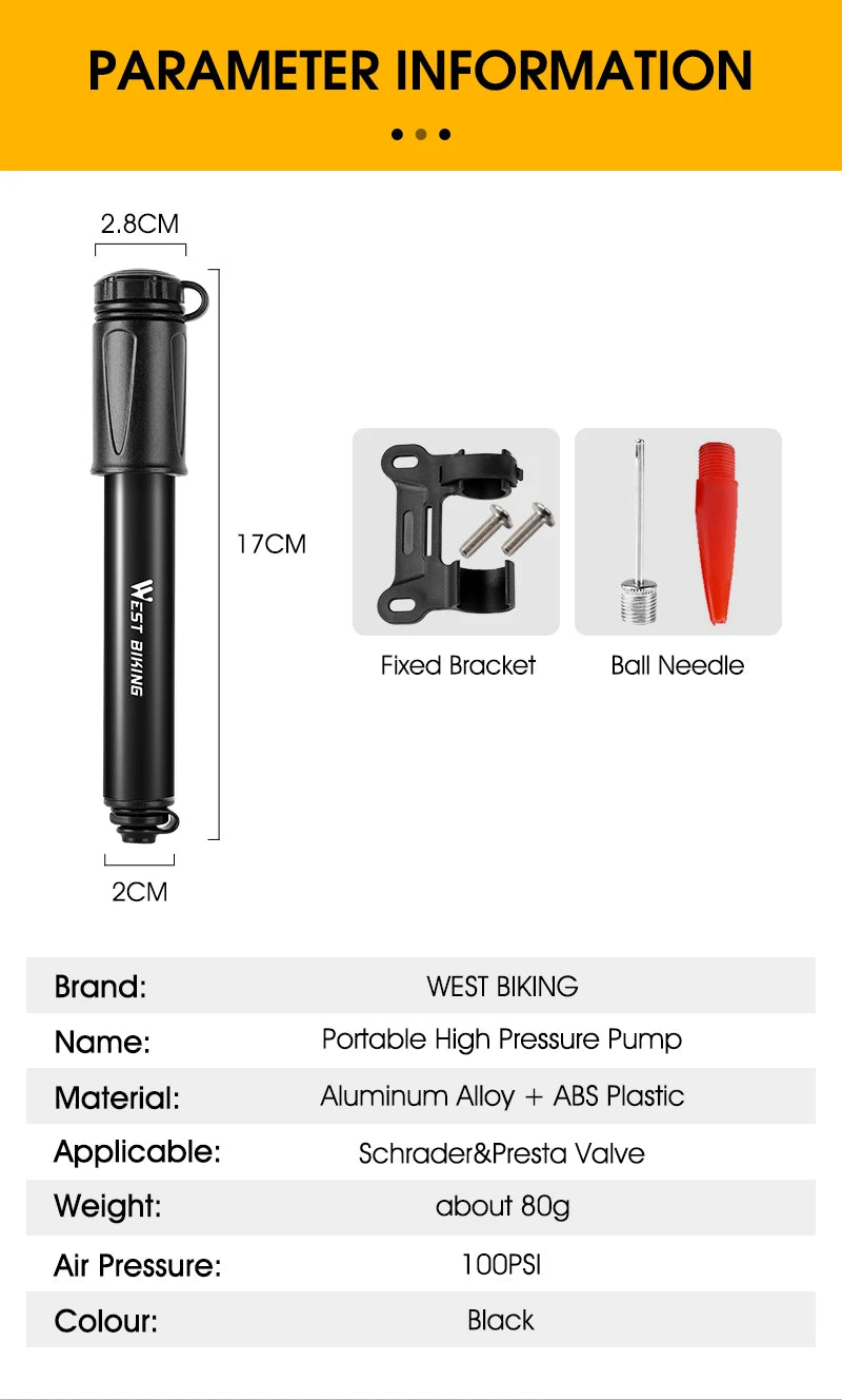 WEST BIKING Mini Bicycle Pump – 100 PSI