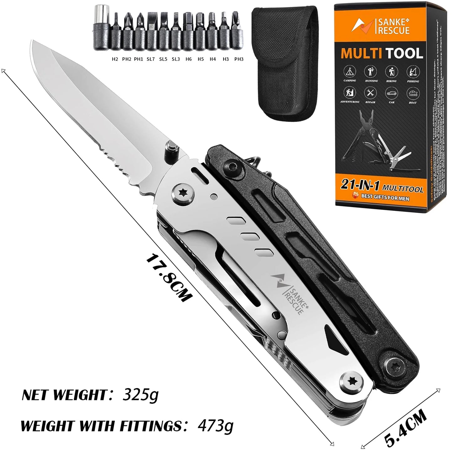 21-in-1 Stainless Steel Folding Multi-Tool Camping