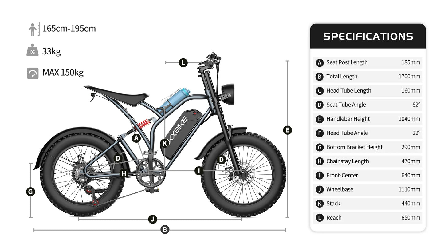 EKX T1 1000W Fat Tire Electric Mountain Bike