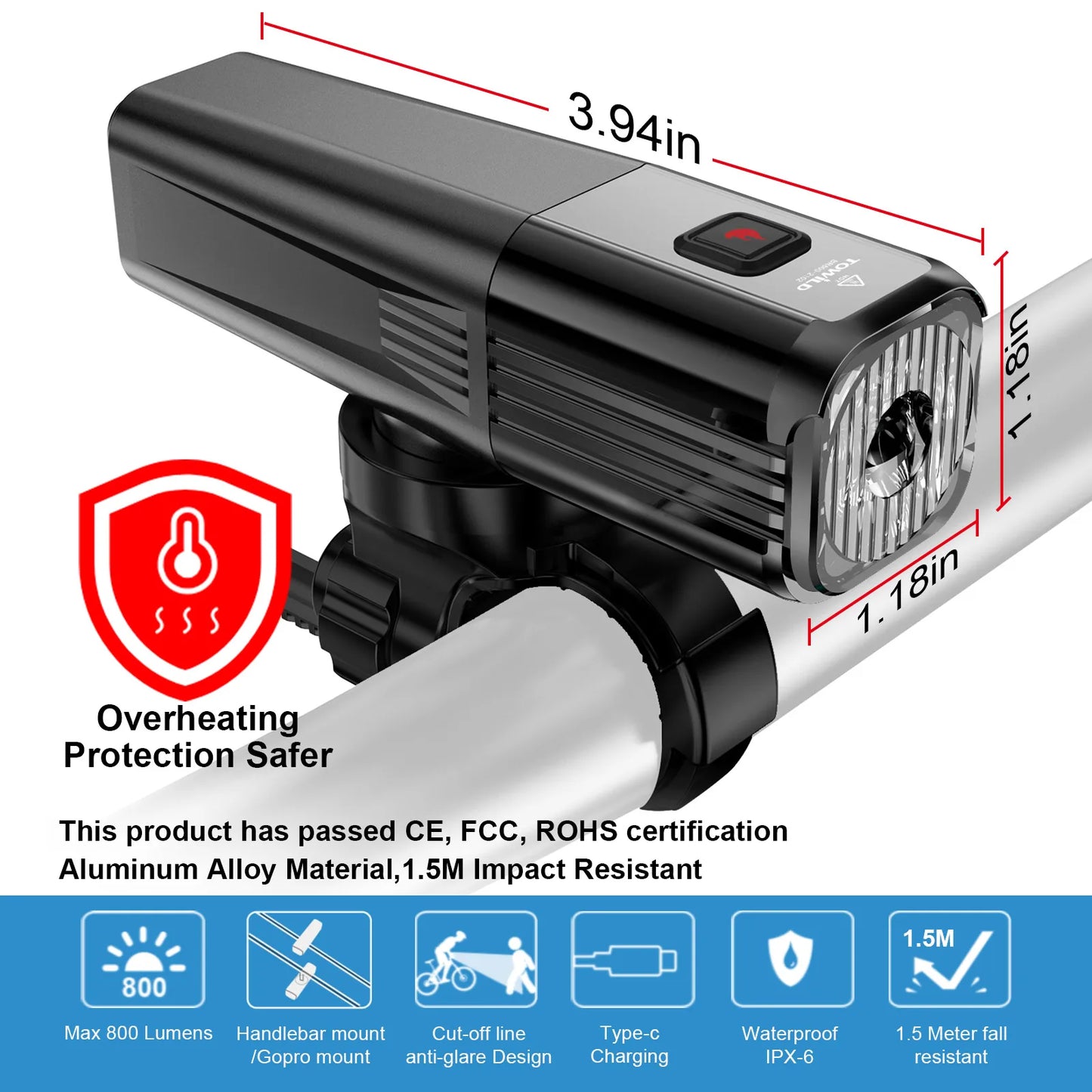 TOWILD BR800 USB Rechargeable Bike Light