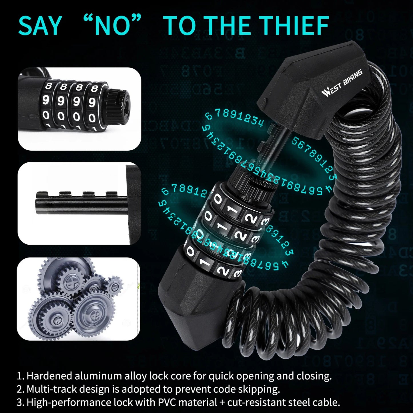 WEST BIKING 4-Digit Combination Bicycle Lock
