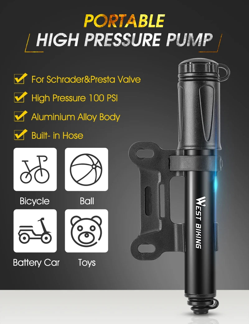 WEST BIKING Mini Bicycle Pump – 100 PSI