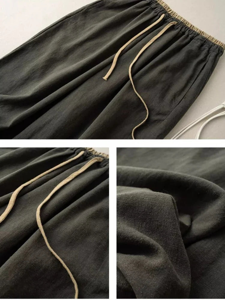 Summer Retro Cotton Linen Loose Harem Pants