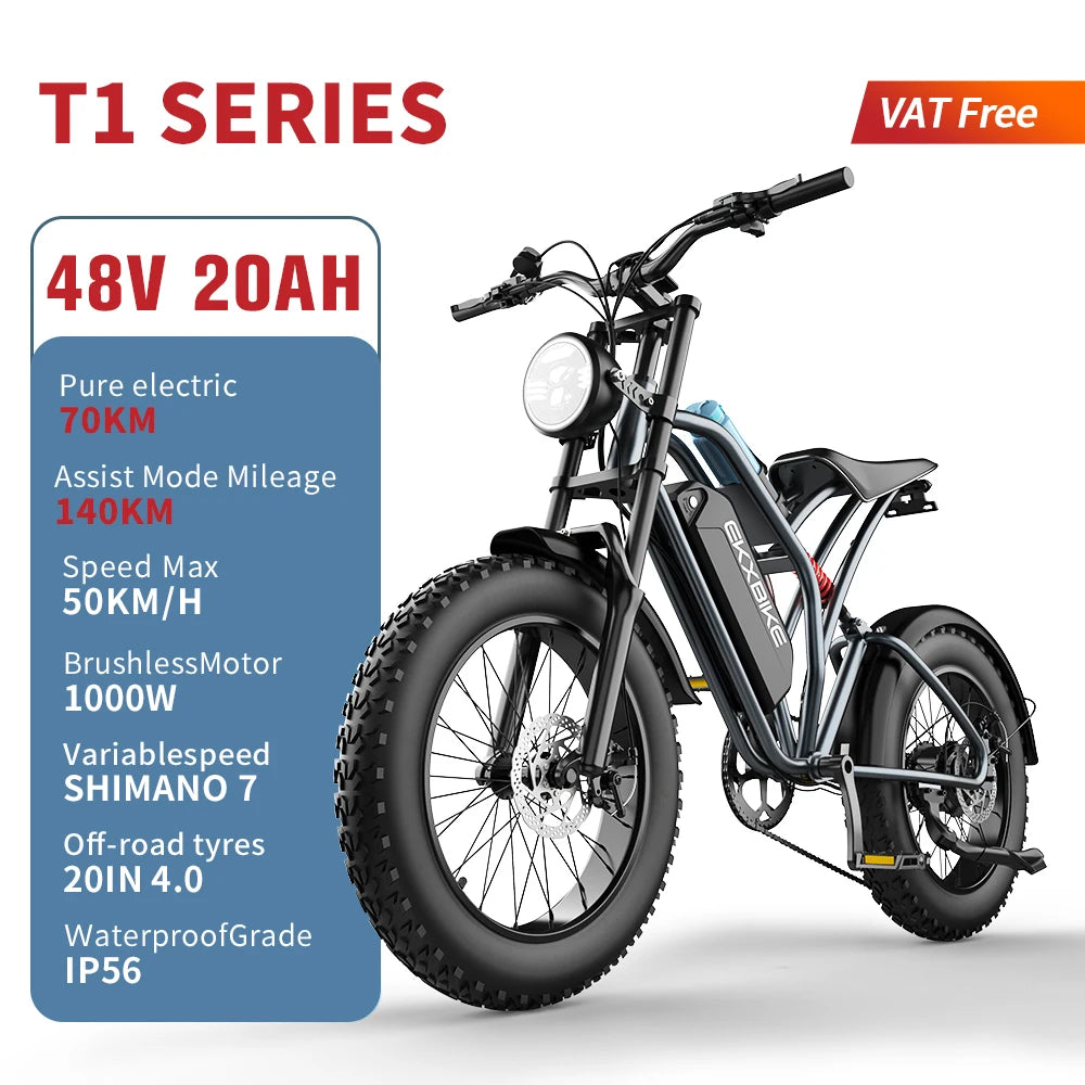 EKX T1 1000W Fat Tire Electric Mountain Bike