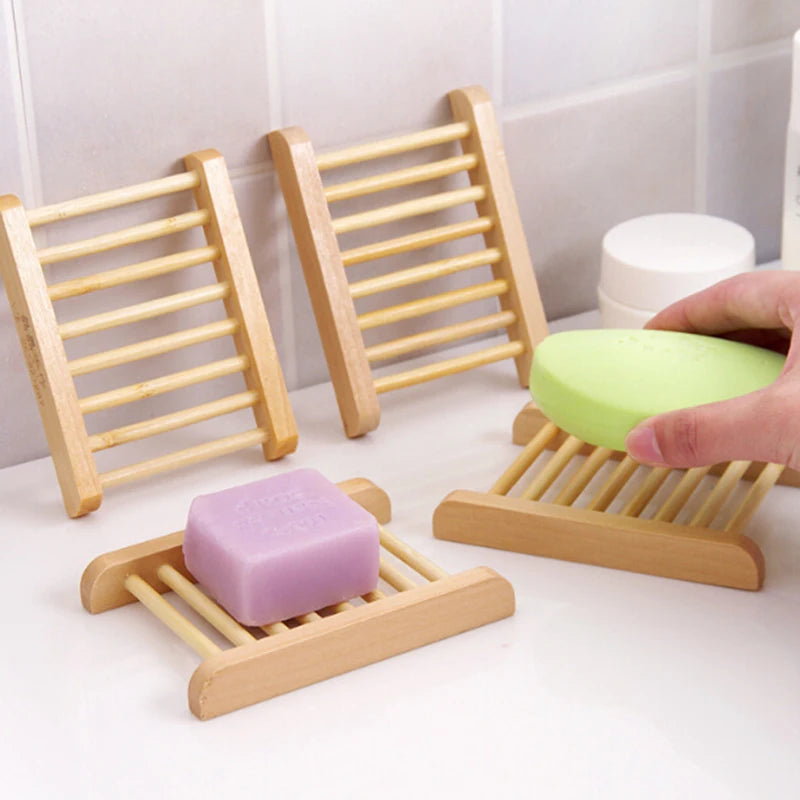 2-Piece Eco-Friendly Natural Wood Soap Dish Set