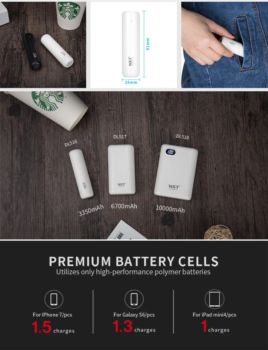 WST Mini Power Bank with Built-in Cables