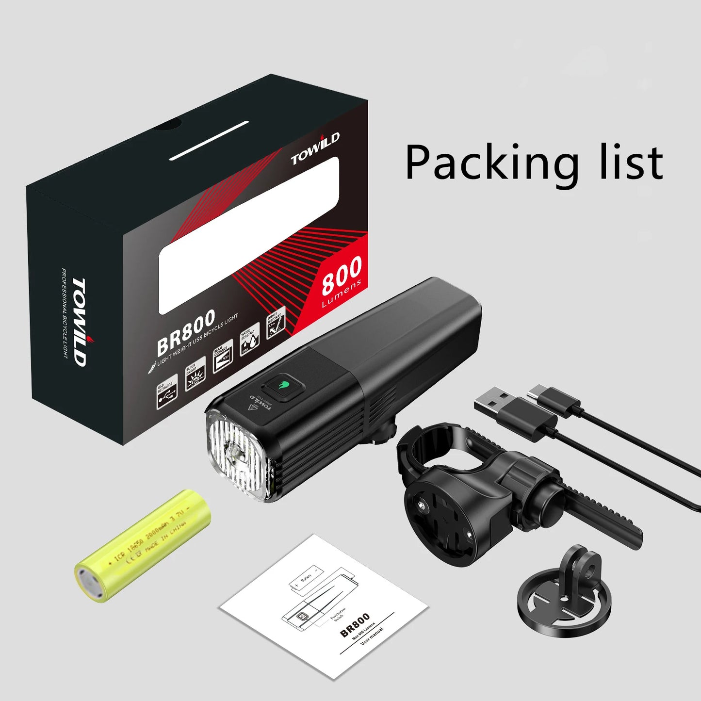 TOWILD BR800 USB Rechargeable Bike Light