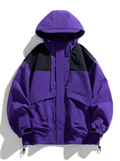 Korean Fashion Patchwork Hooded Windbreaker Jacket